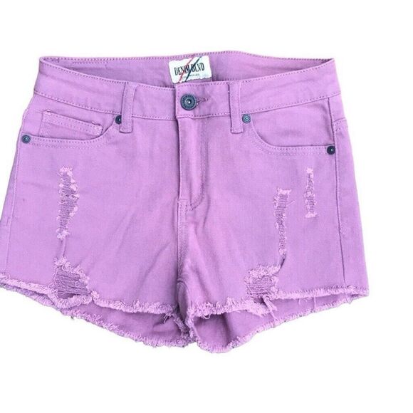 2 PAIR Denim Blvd Mid Rise Cut Off Jean Shorts Sz 5 Sm Blue Green & Lilac Bundle - Picture 3 of 6